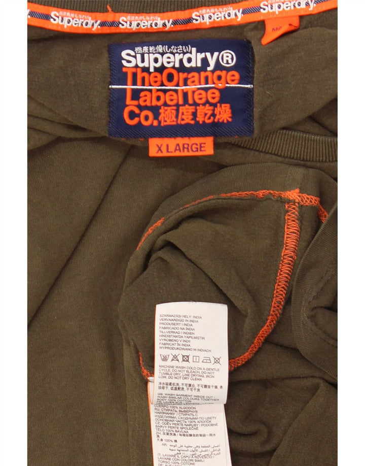 Superdry Mens T-Shirt Top XL Khaki Cotton