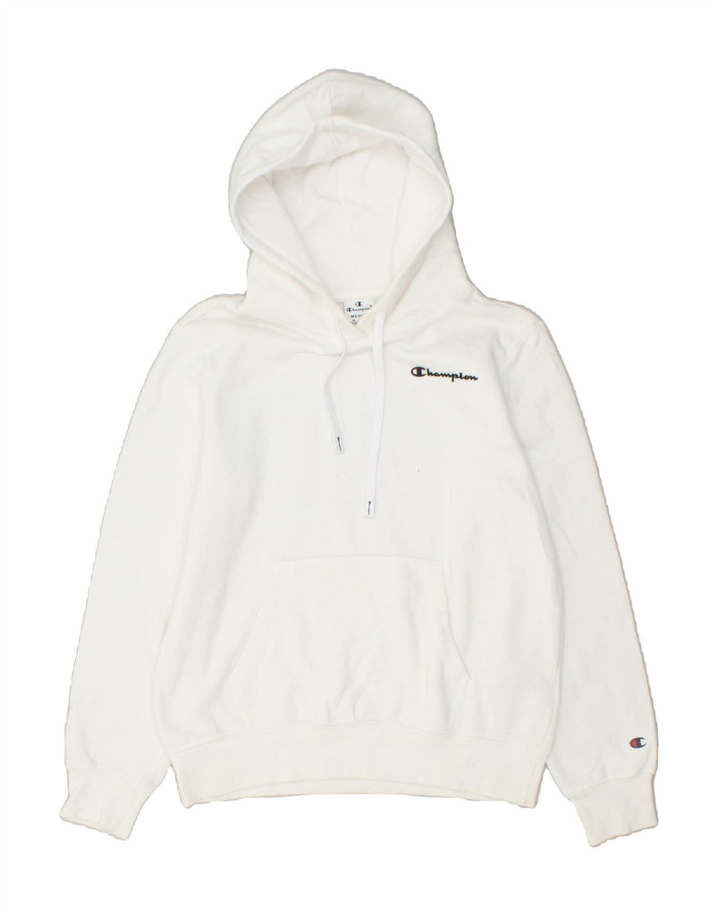 CHAMPION Womens Graphic Hoodie Jumper UK 14 Medium White Cotton | Vintage Champion | Thrift | Second-Hand Champion | Used Clothing | Messina Hembry 