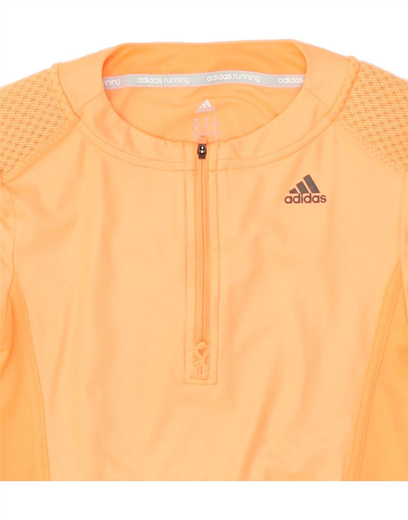 ADIDAS Womens Running Short Sleeve Tracksuit Top UK 4/6 XS Orange Vintage Adidas and Second-Hand Adidas from Messina Hembry 