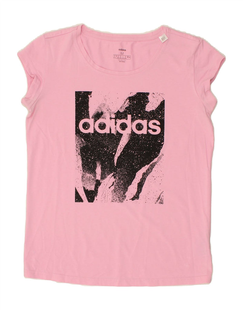 ADIDAS Womens Climalite Graphic T-Shirt Top UK 12/14 Medium Pink Cotton Vintage Adidas and Second-Hand Adidas from Messina Hembry 