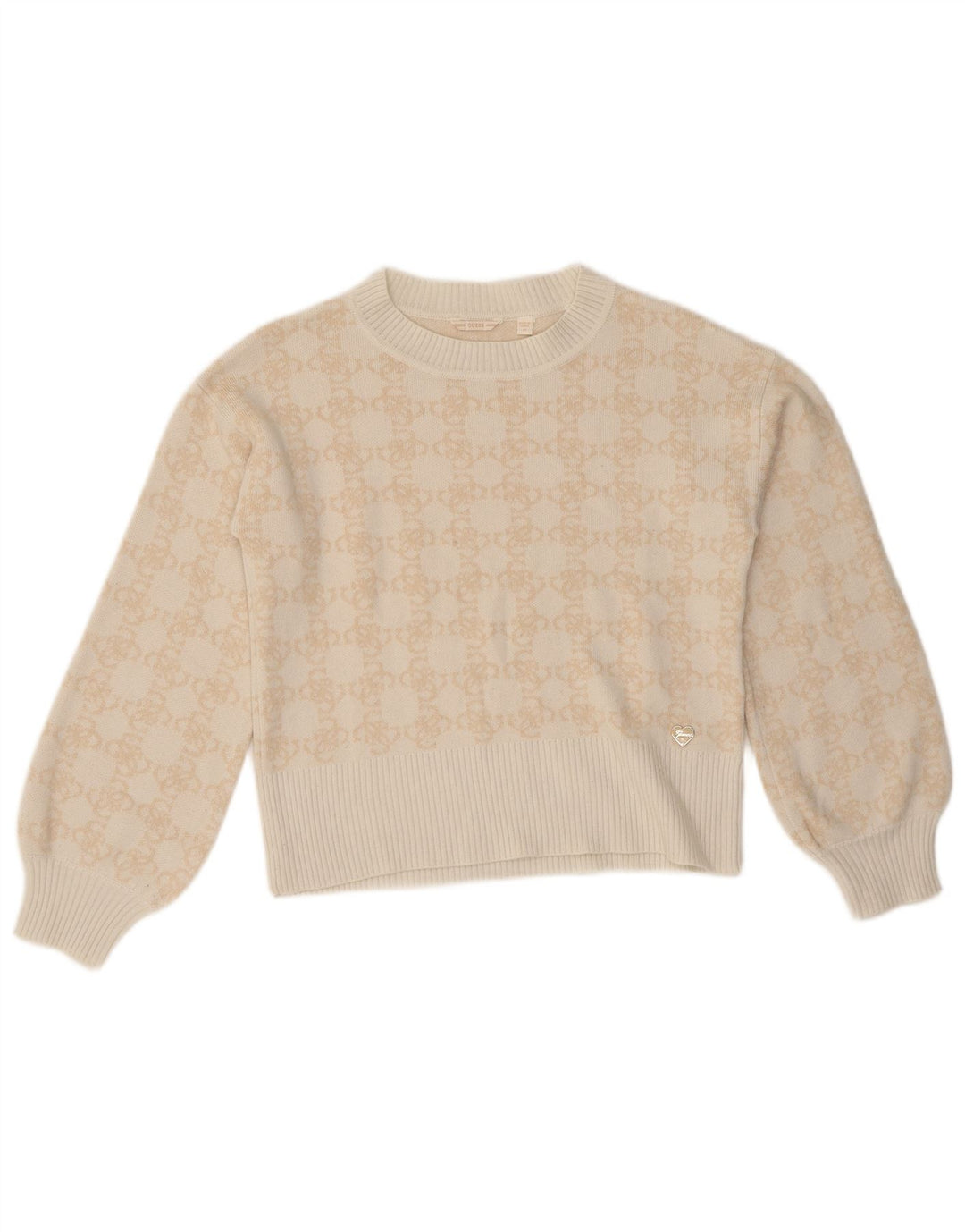 Guess Girls Abstract Pattern Crew Neck Jumper Sweater 13-14 Years Beige