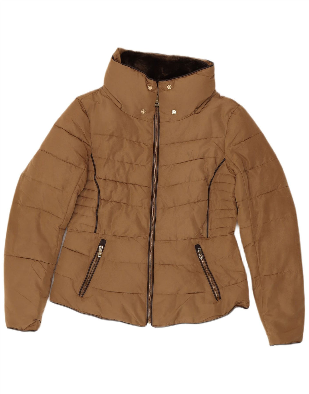 Zara Womens Padded Jacket UK 16 Large Brown Polyester