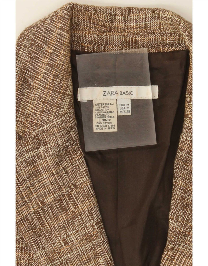 Zara Womens 1 Button Blazer Jacket UK 12 Medium Brown Flecked Rayon