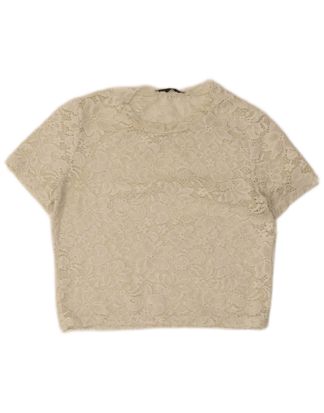 Zara Womens Lace Crop Top UK 10 Small Off White Floral