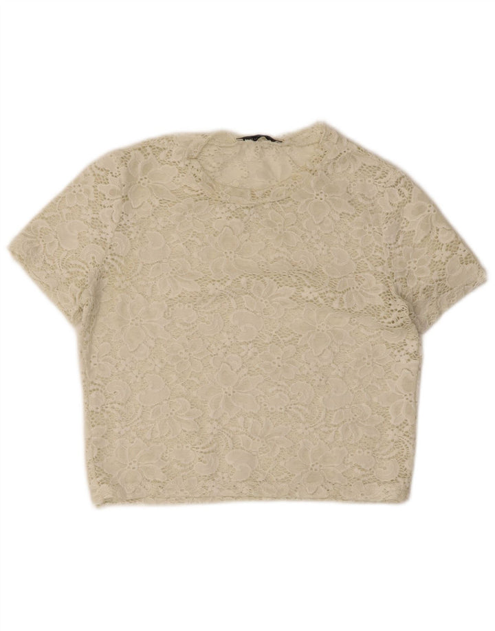 Zara Womens Lace Crop Top UK 10 Small Off White Floral