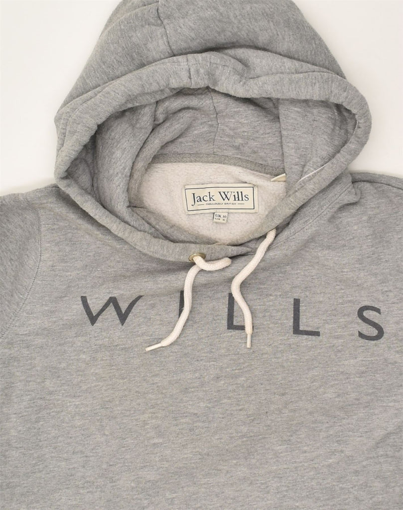 JACK WILLS Womens Loose Fit Graphic Hoodie Jumper UK 10 Small Grey Cotton | Vintage Jack Wills | Thrift | Second-Hand Jack Wills | Used Clothing | Messina Hembry 