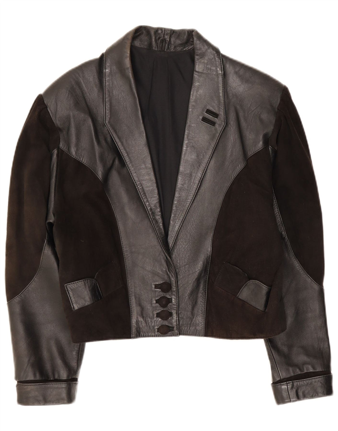 Vintage Womens Leather Jacket UK 14 Medium Black Patchwork