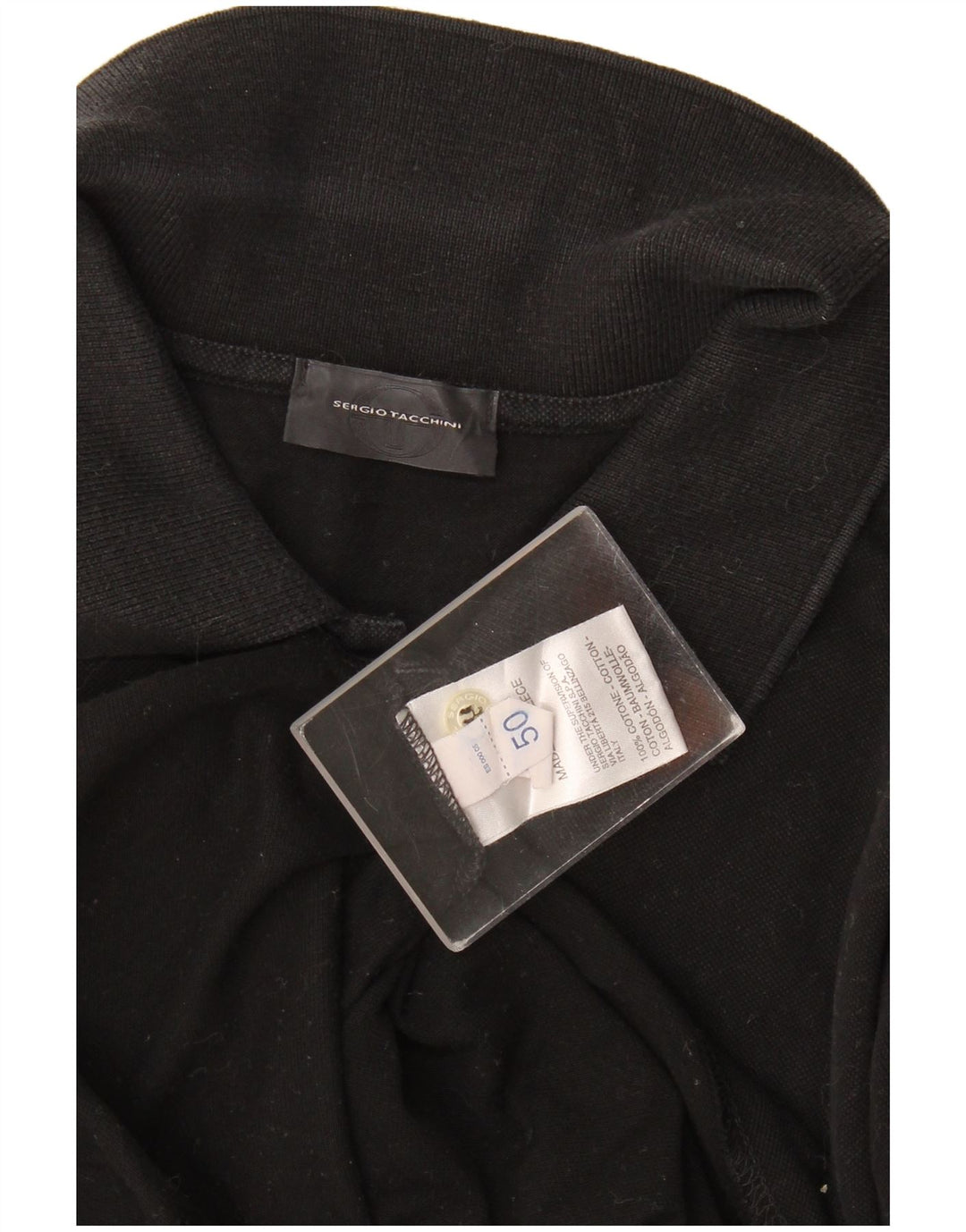 Sergio Tacchini Mens Long Sleeve Polo Shirt IT 50 Medium Black Cotton