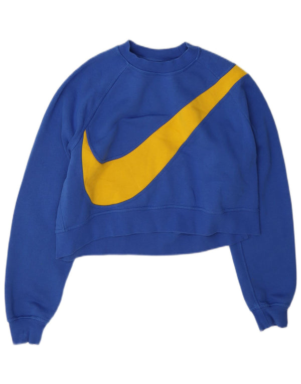 Nike Womens Graphic Crop Sweatshirt Jumper UK 14 Medium Blue Cotton