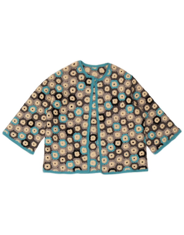 Vintage Womens Crop 3/4 Sleeve Cardigan Sweater UK 8 Small Multicoloured