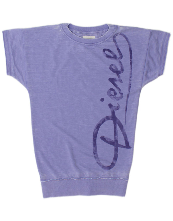 Diesel Womens Short Sleeve Graphic Tunic Top UK 14 Medium Purple Cotton