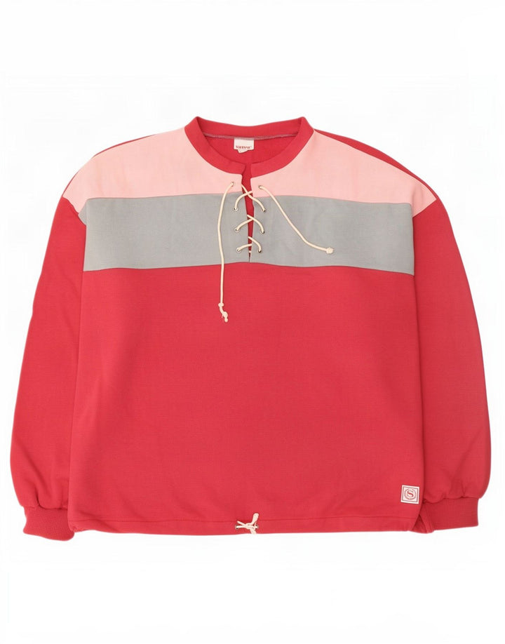 Vintage Womens Oversized Sweatshirt Jumper UK 16 Large Red Colourblock