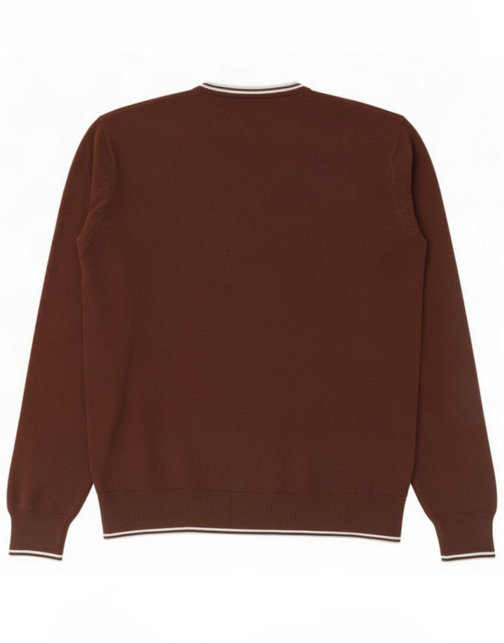 Lotto Mens V-Neck Jumper Sweater Medium Brown Cotton