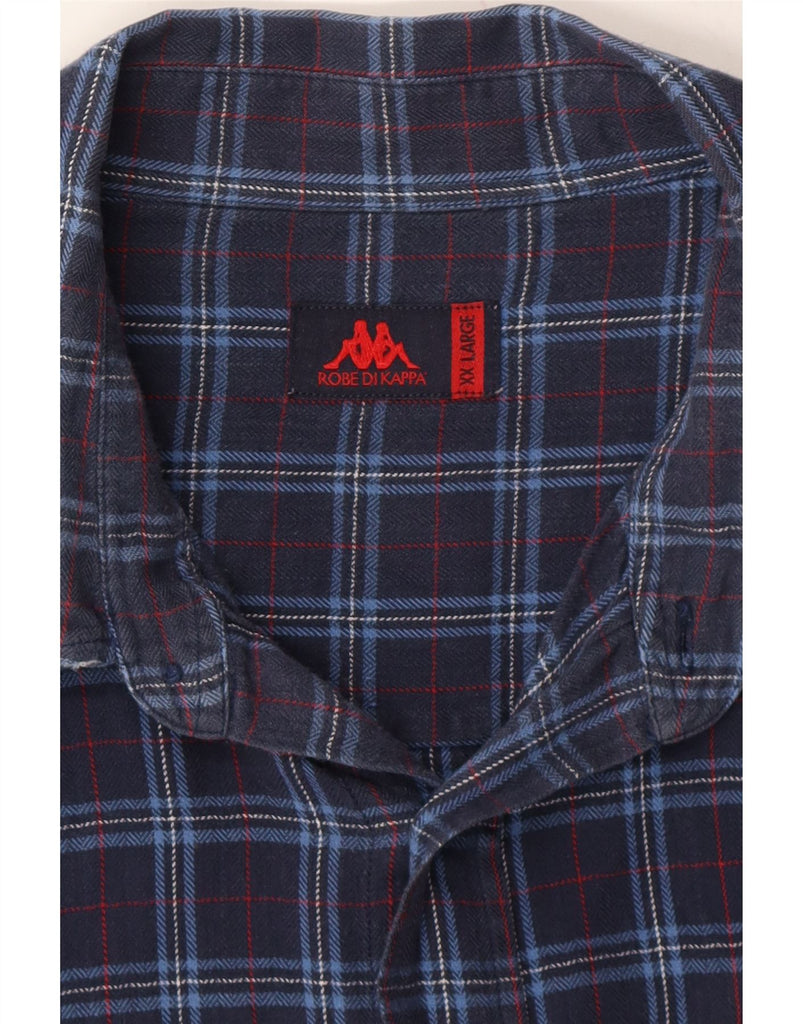 KAPPA Mens Flannel Shirt 2XL Navy Blue Check Cotton Vintage Kappa and Second-Hand Kappa from Messina Hembry 