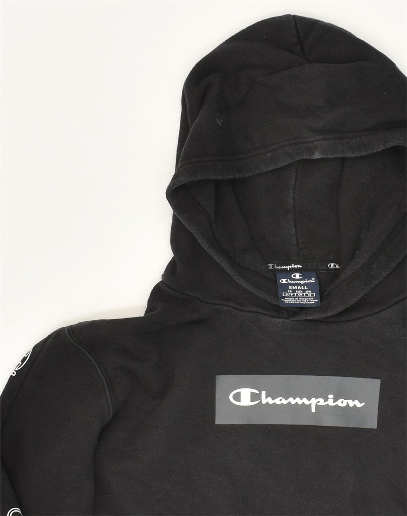 CHAMPION Mens Graphic Hoodie Jumper Small Black Cotton | Vintage Champion | Thrift | Second-Hand Champion | Used Clothing | Messina Hembry 