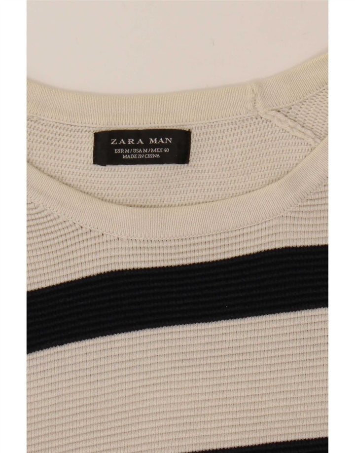Zara Mens Crew Neck Jumper Sweater Medium White Striped