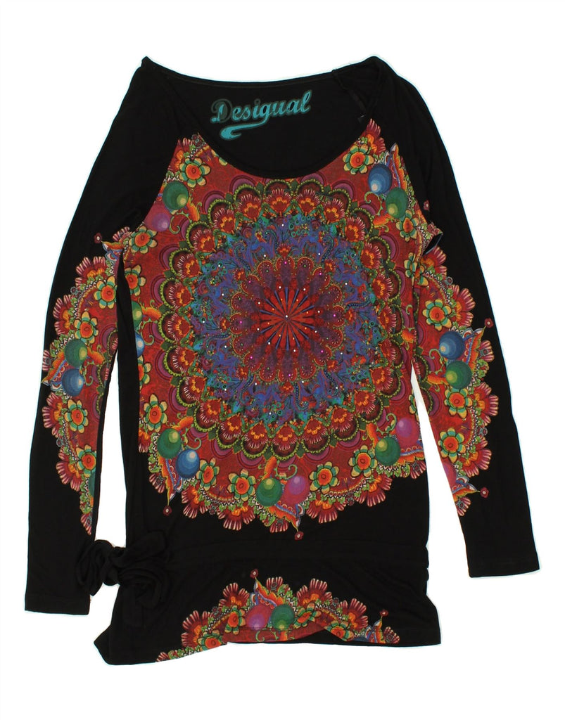 DESIGUAL Womens Graphic Top Long Sleeve UK 14 Medium Black Floral | Vintage Desigual | Thrift | Second-Hand Desigual | Used Clothing | Messina Hembry 