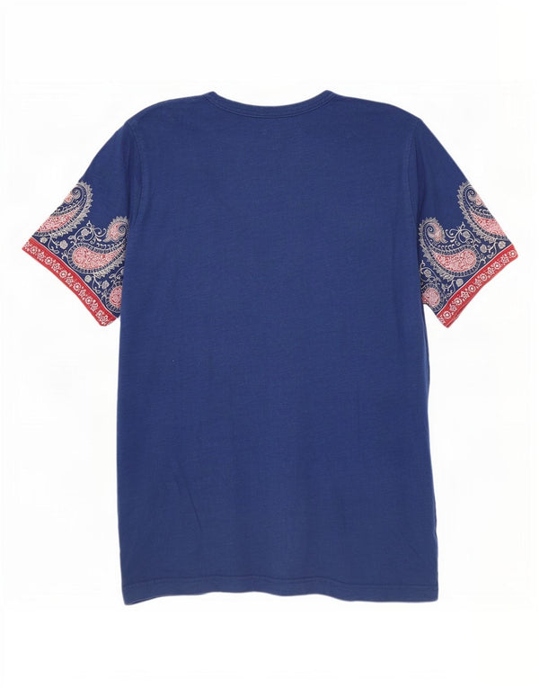Pretty Green Mens T-Shirt Top Large Blue Paisley Cotton