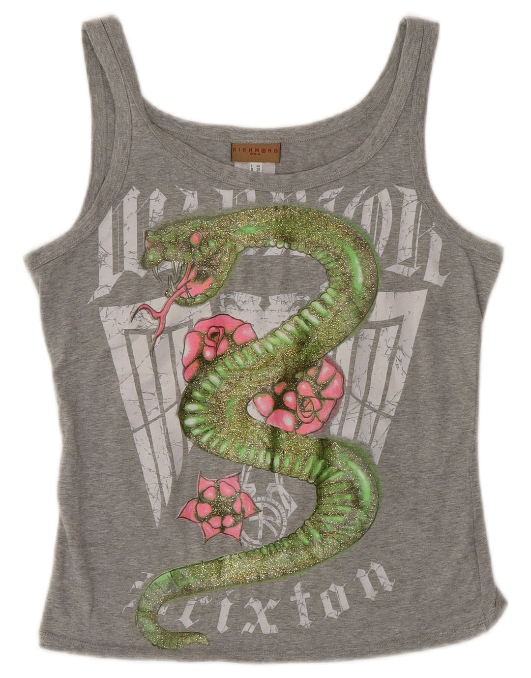 Richmond Womens Crop Graphic Vest Top UK 10 Small Grey