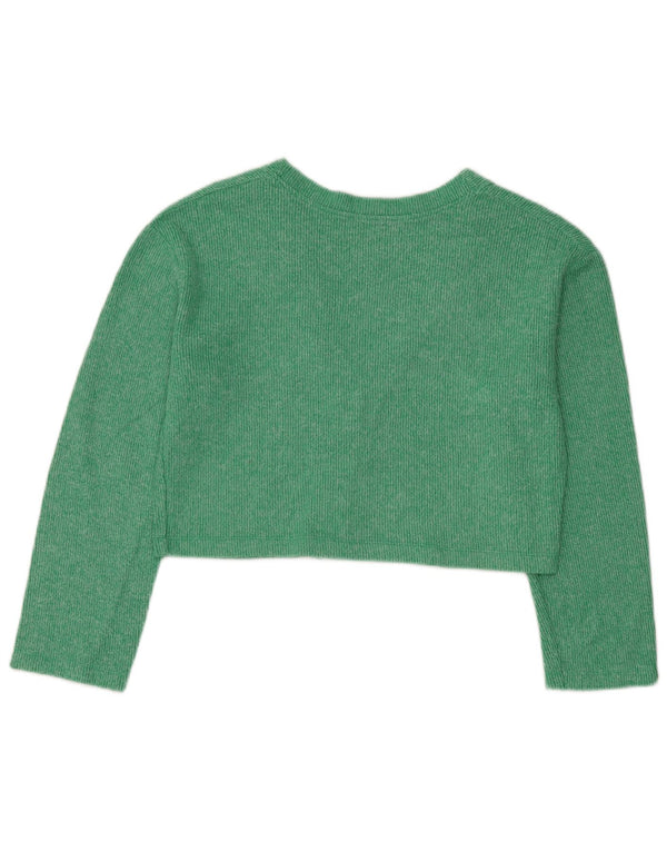 Zara Womens Oversized Crop Cardigan Sweater UK 10 Small Green Cotton
