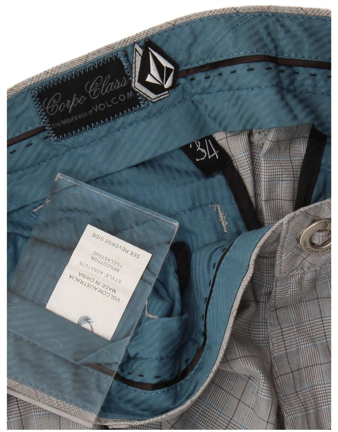 Volcom Mens Chino Shorts W34 Large Grey Check Cotton