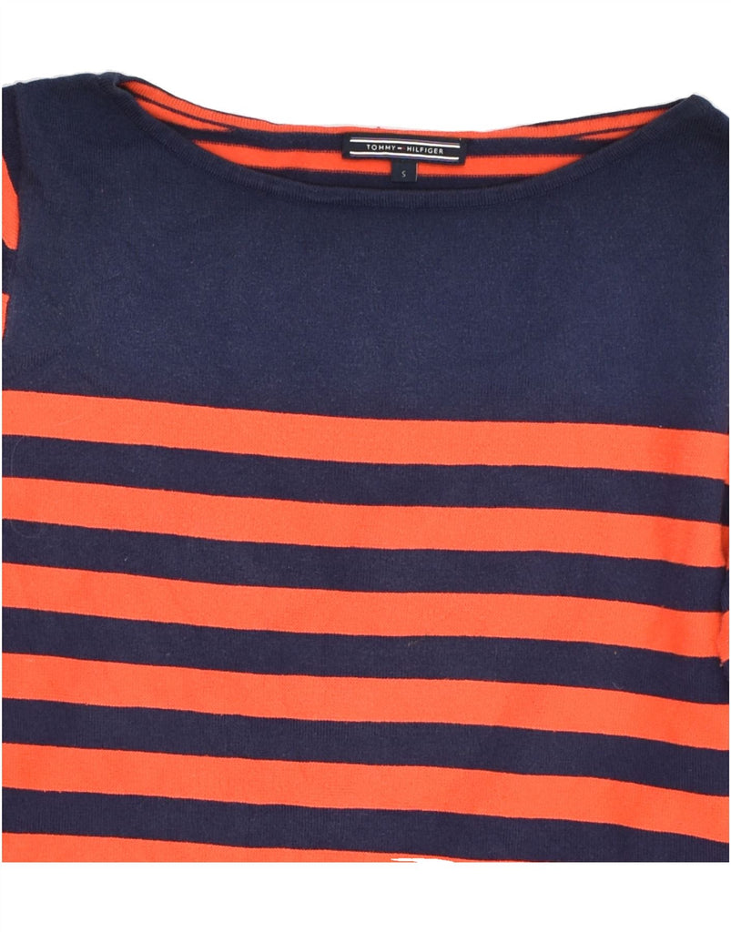 TOMMY HILFIGER Womens Boat Neck Jumper Sweater UK 10 Small Orange Striped | Vintage Tommy Hilfiger | Thrift | Second-Hand Tommy Hilfiger | Used Clothing | Messina Hembry 