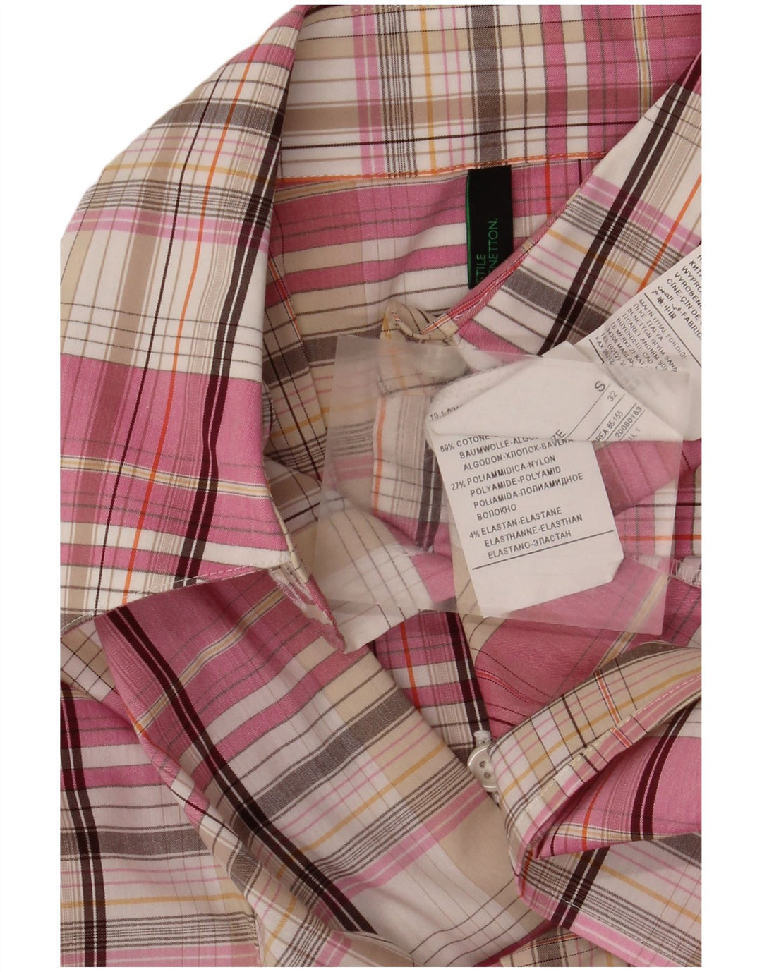 Benetton Womens Shirt UK 10 Small Pink Plaid Cotton