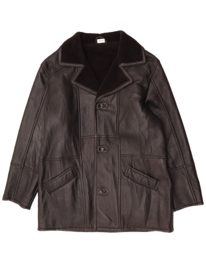 Vintage Mens Shearling Jacket UK 46 3XL Black Leather