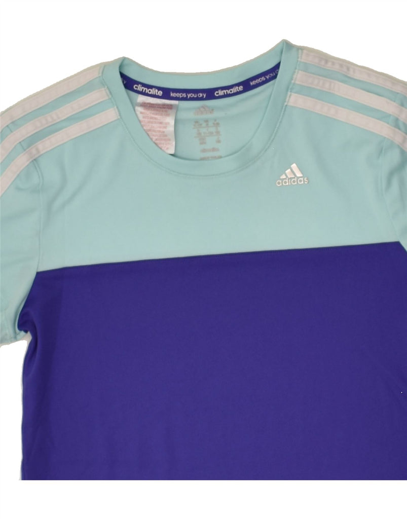 ADIDAS Girls T-Shirt Top 11-12 Years Purple Colourblock Polyester | Vintage Adidas | Thrift | Second-Hand Adidas | Used Clothing | Messina Hembry 