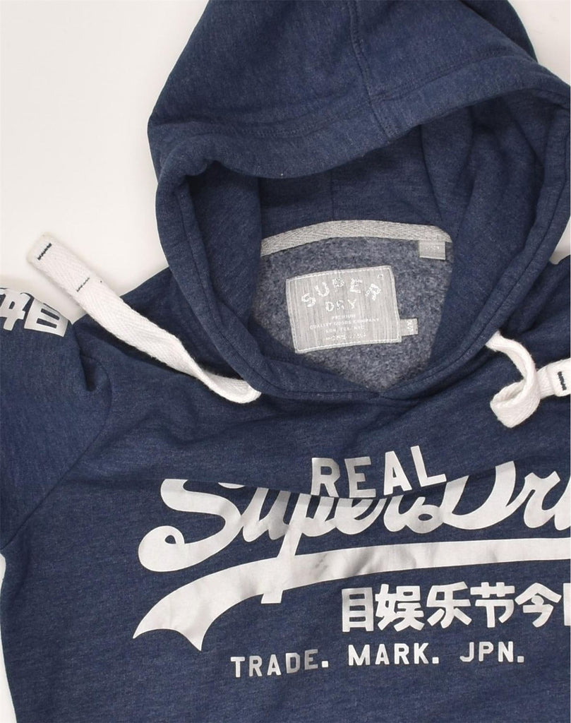 SUPERDRY Womens Graphic Hoodie Jumper UK 4 XS Navy Blue Cotton | Vintage Superdry | Thrift | Second-Hand Superdry | Used Clothing | Messina Hembry 