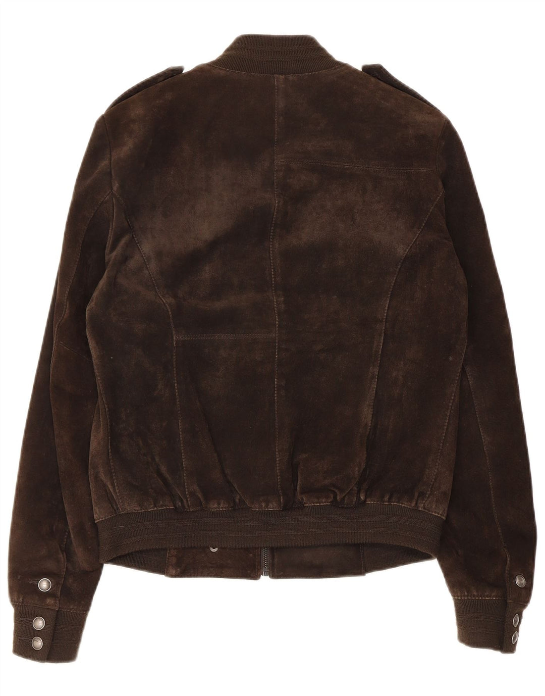 OVS Womens Military Suede Bomber Jacket IT 44 Medium Brown Leather