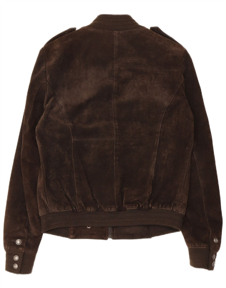 OVS Womens Military Suede Bomber Jacket IT 44 Medium Brown Leather