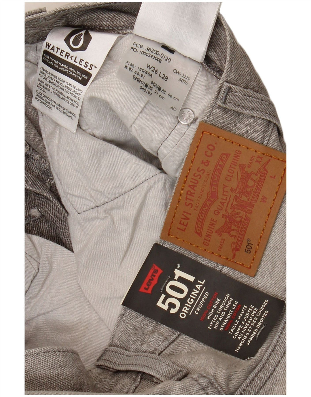 Levi's Womens 501 Straight Jeans W26 L28 Grey Cotton
