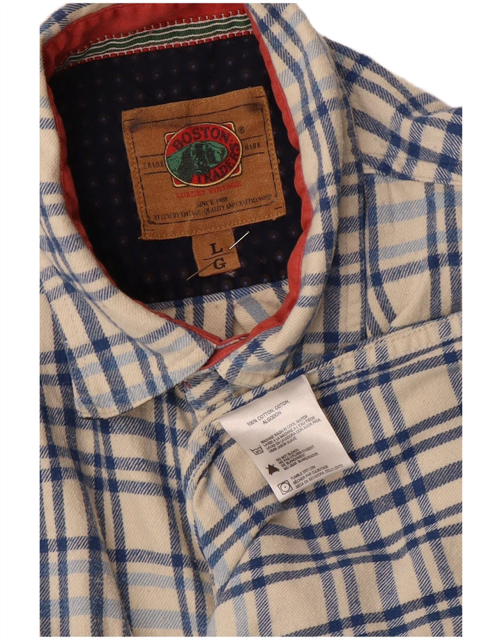 Boston Mens Flannel Shirt Large Off White Check Cotton