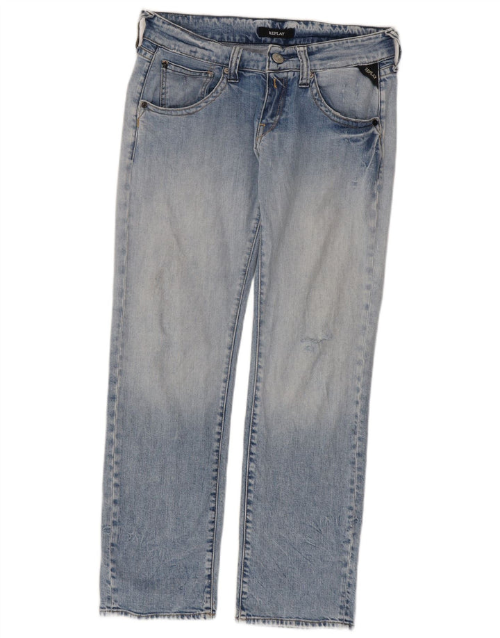 Replay Womens Distressed Straight Jeans W30 L30 Blue Cotton