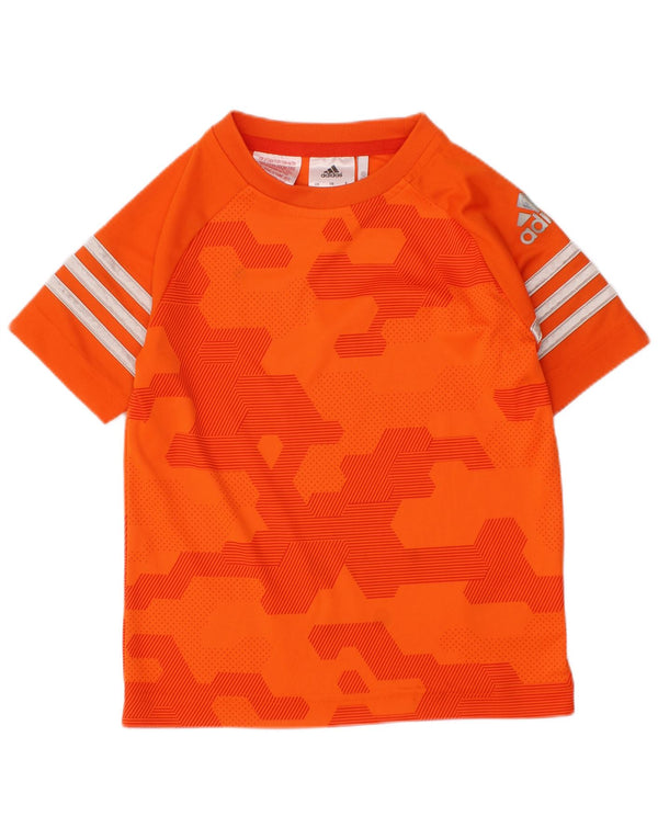 ADIDAS Boys Climalite Graphic T-Shirt Top 3-4 Years Orange Geometric