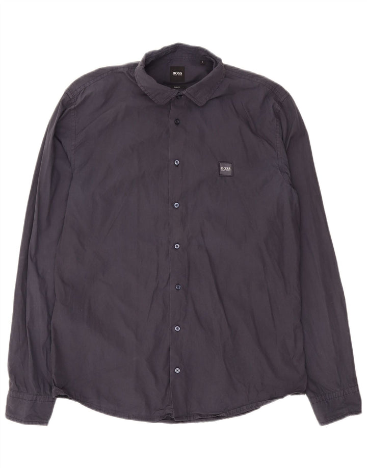 Hugo Boss Mens Slim Fit Shirt Large Navy Blue Cotton