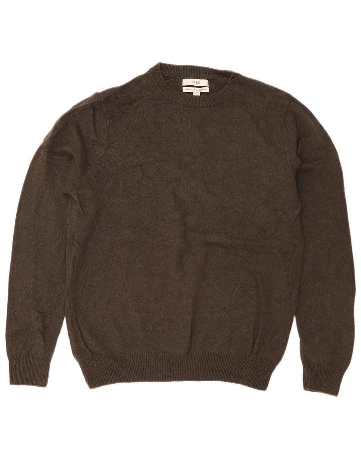 Marks & Spencer Mens Crew Neck Jumper Sweater Large Khaki Wool