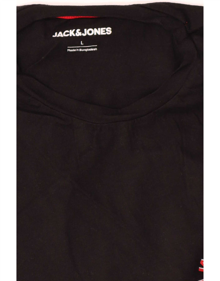 Jack & Jones Mens Graphic T-Shirt Top Large Black Cotton