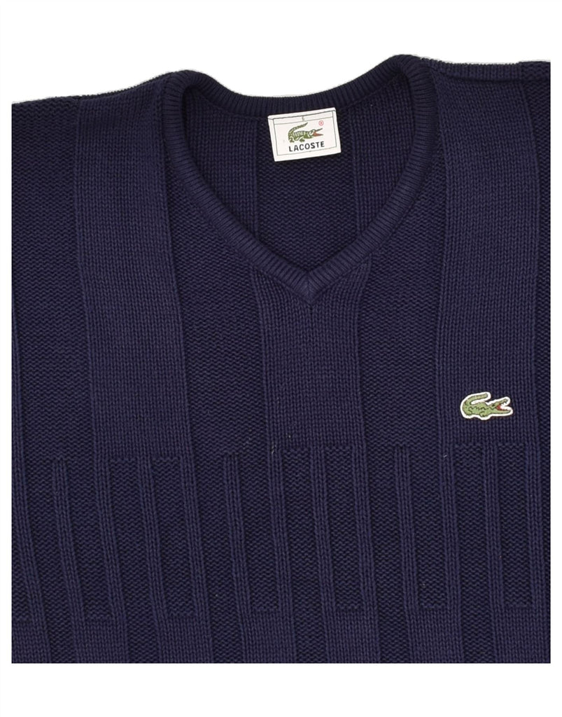 LACOSTE Mens V-Neck Jumper Sweater Size 6 XL Navy Blue Cotton Vintage Lacoste and Second-Hand Lacoste from Messina Hembry 