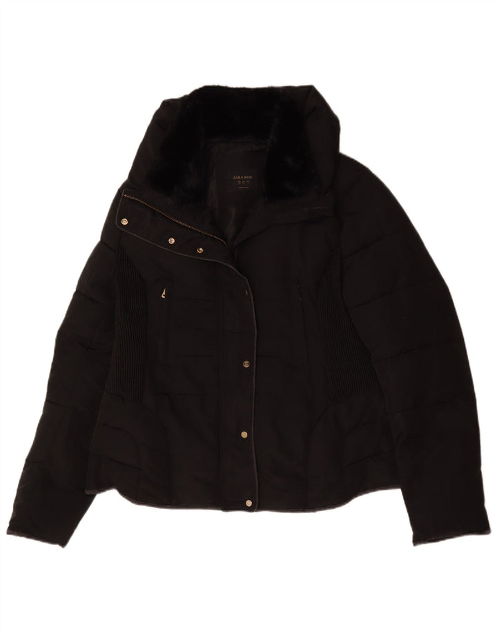 Zara Womens Crop Padded Jacket UK 20 2XL Black Polyester