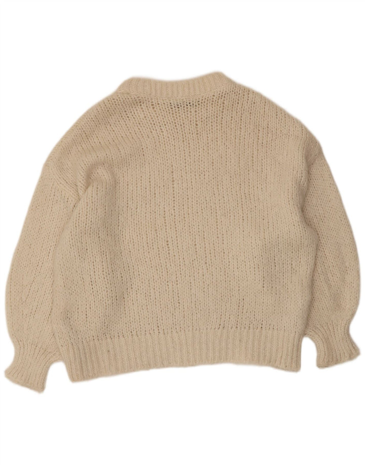 Zara Womens Oversized Crew Neck Jumper Sweater UK 10 Small Off White
