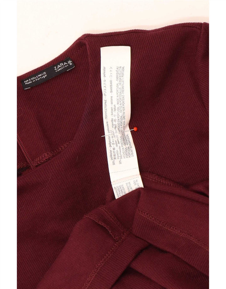 Zara Womens Long Sleeve Sheath Dress UK 8 Small Maroon Polyester
