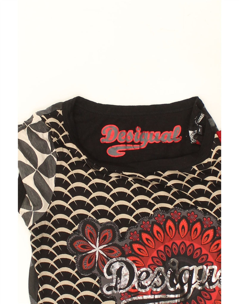 DESIGUAL Womens Graphic Short Sleeve Blouse Top UK 12 Medium Black | Vintage Desigual | Thrift | Second-Hand Desigual | Used Clothing | Messina Hembry 