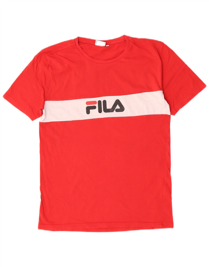 Fila Mens Graphic T-Shirt Top Medium Red Colourblock Cotton