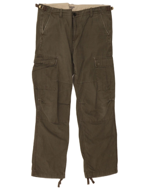 Carhartt Mens Straight Cargo Trousers W33 L30 Khaki Striped Cotton