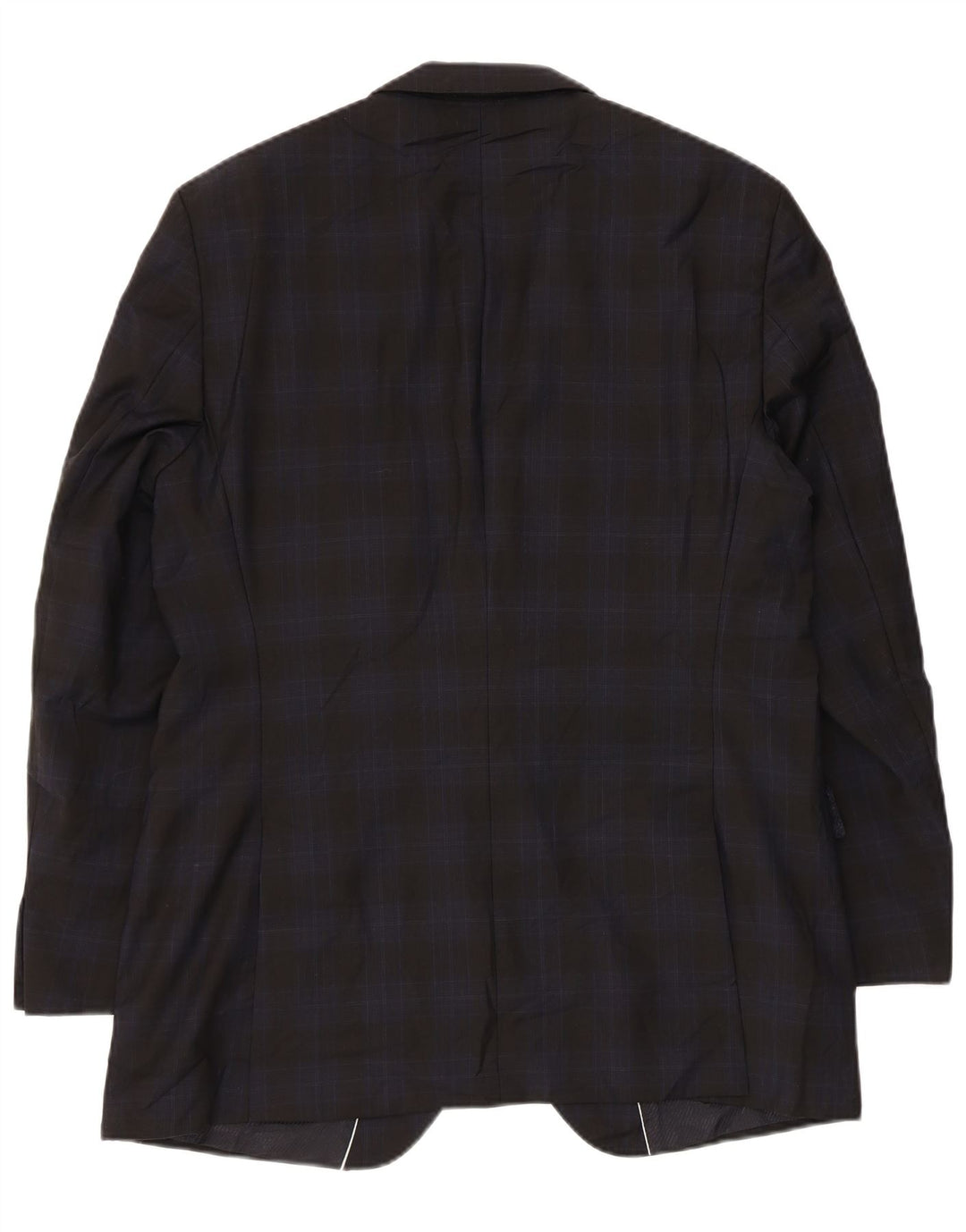 Hugo Boss Mens 2 Button Blazer Jacket EU 52 XL Navy Blue Check Virgin Wool