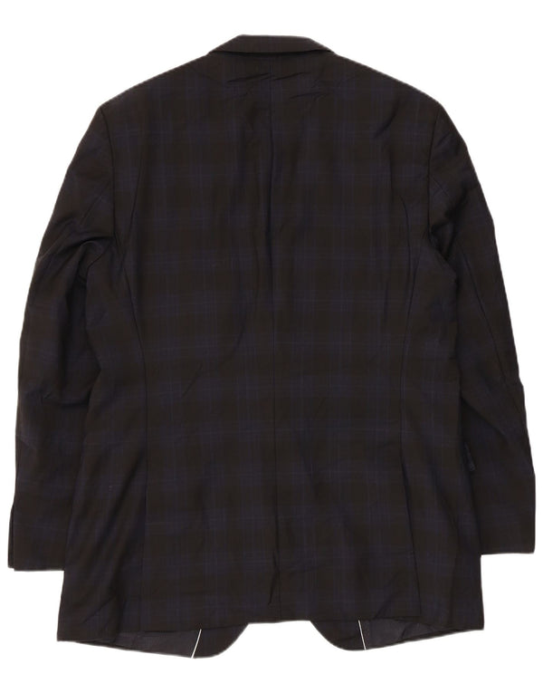 Hugo Boss Mens 2 Button Blazer Jacket EU 52 XL Navy Blue Check Virgin Wool