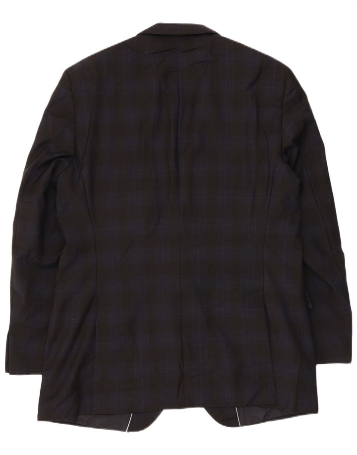 Hugo Boss Mens 2 Button Blazer Jacket EU 52 XL Navy Blue Check Virgin Wool