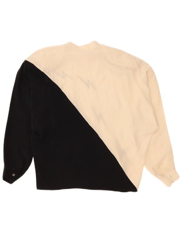 Vintage Womens Graphic Long Sleeve Blouse Top UK 16 Large Black Colourblock